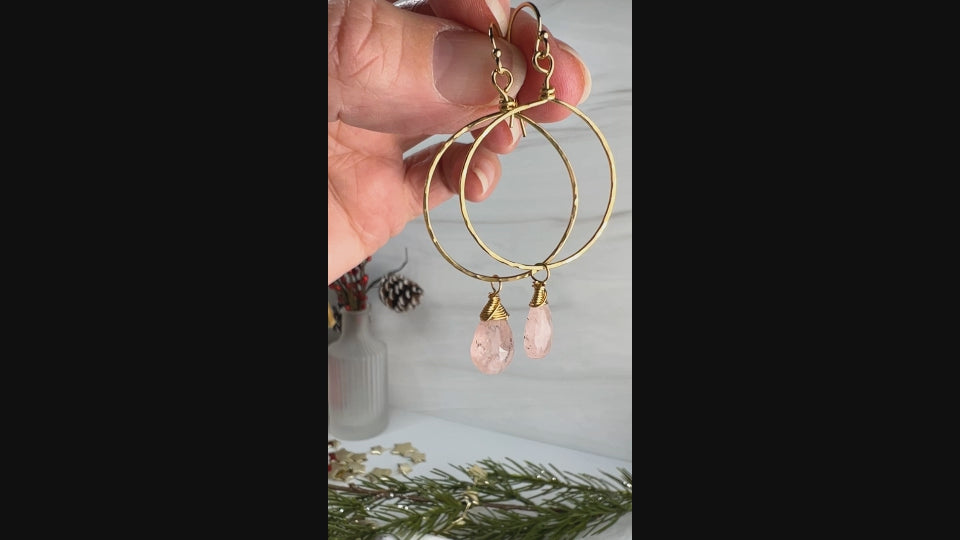 morganite hammered hoops