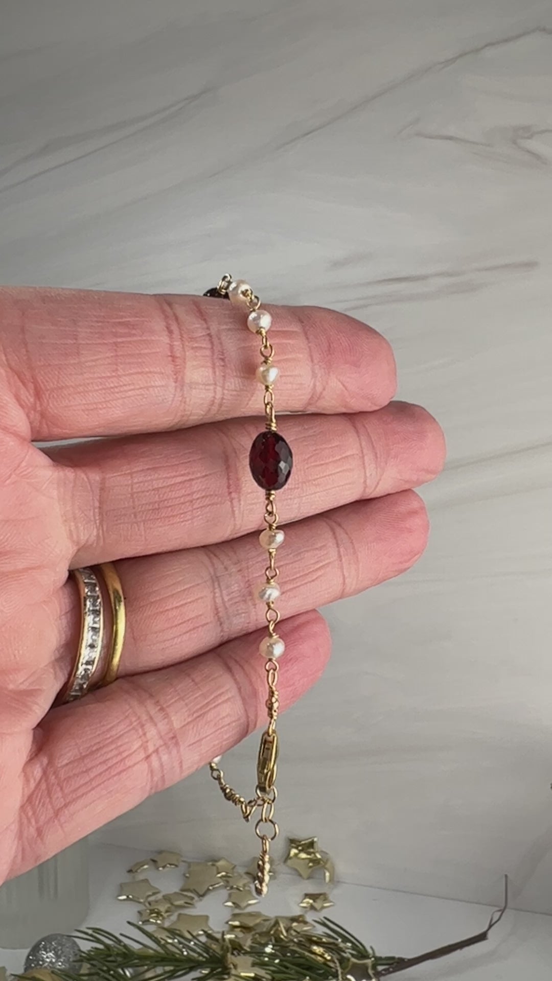 Garnet & Pearl Bracelet