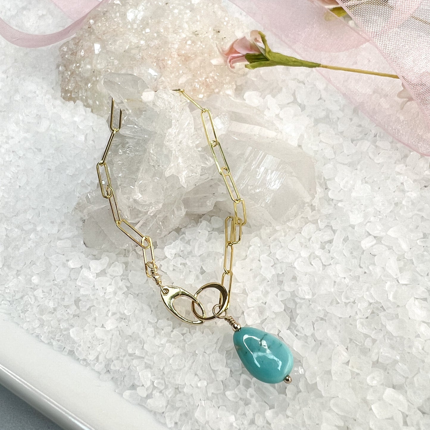 Sleeping Beauty Turquoise Nugget Paperclip Link Bracelet