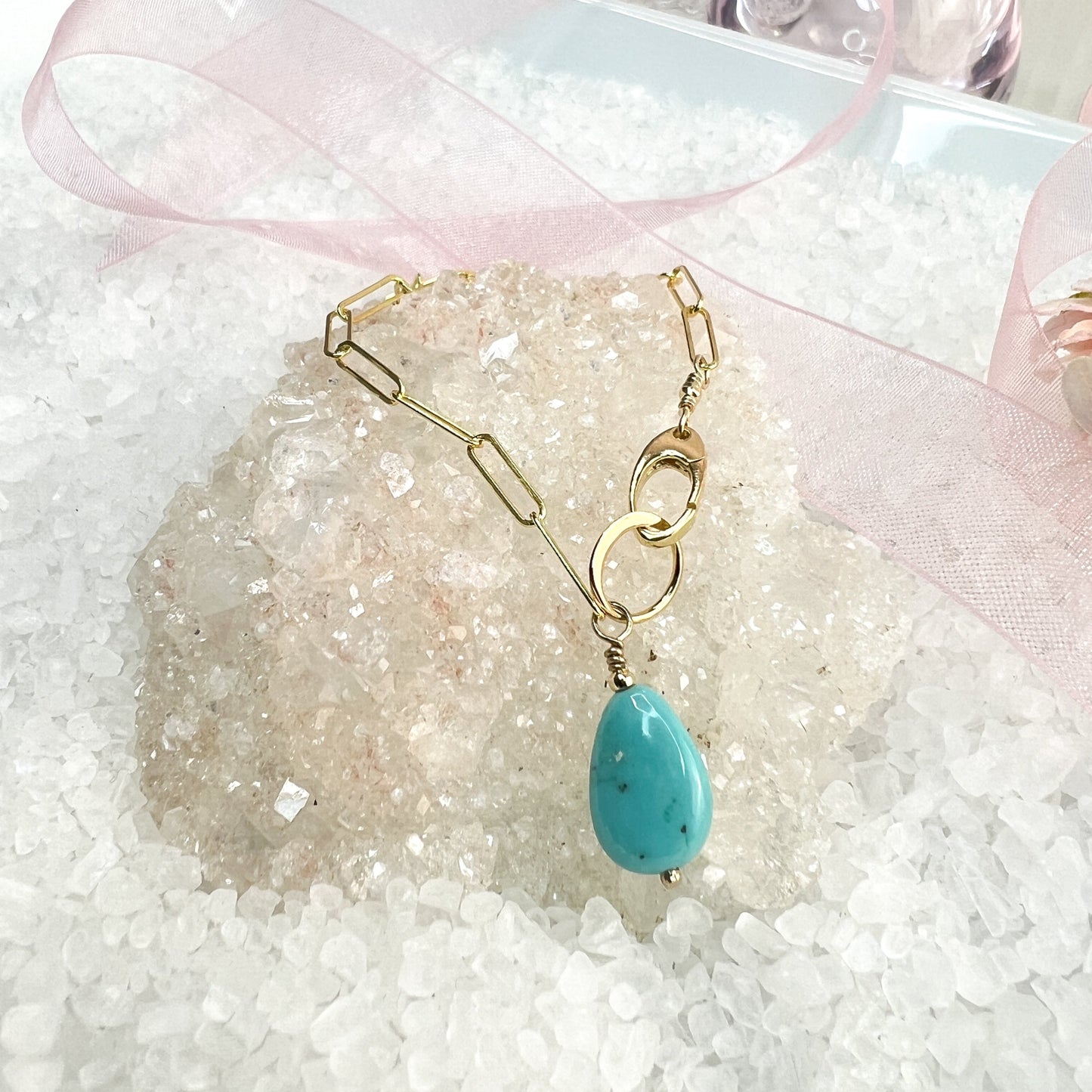 Sleeping Beauty Turquoise Nugget Paperclip Link Bracelet