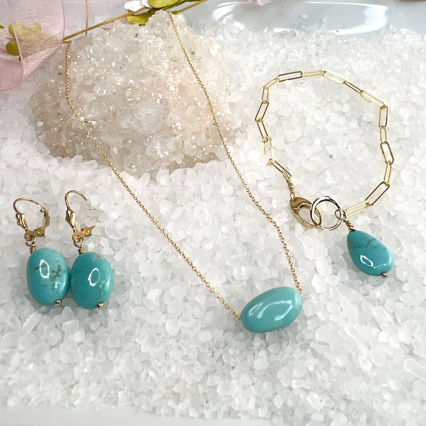 Sleeping Beauty Turquoise Nugget Paperclip Link Bracelet