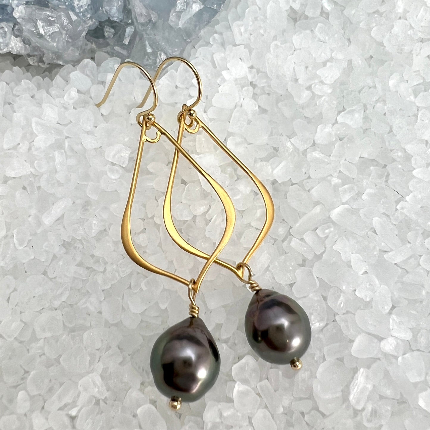 Tahitian Pearl Arabesque Hoop Earrings - Gold Filled