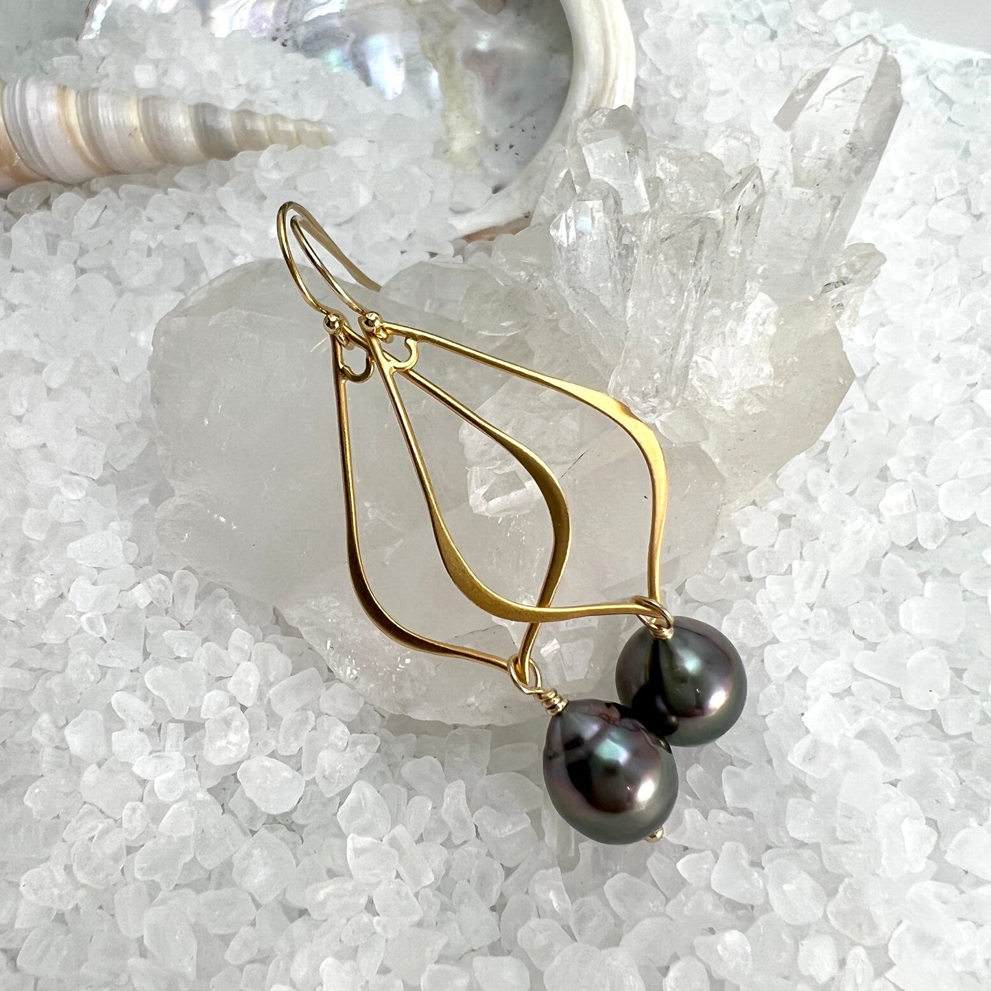 Tahitian Pearl Arabesque Hoop Earrings - Gold Filled