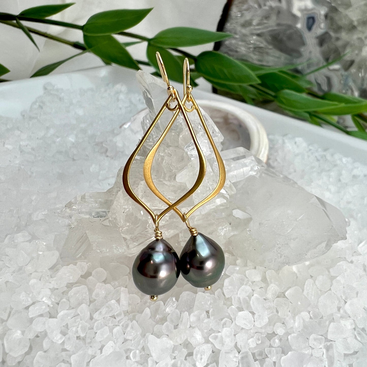 Tahitian Pearl Arabesque Hoop Earrings - Gold Filled