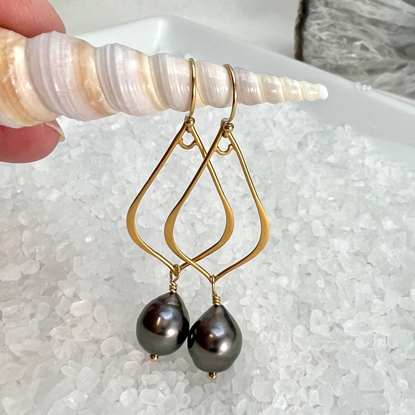 Tahitian Pearl Arabesque Hoop Earrings - Gold Filled
