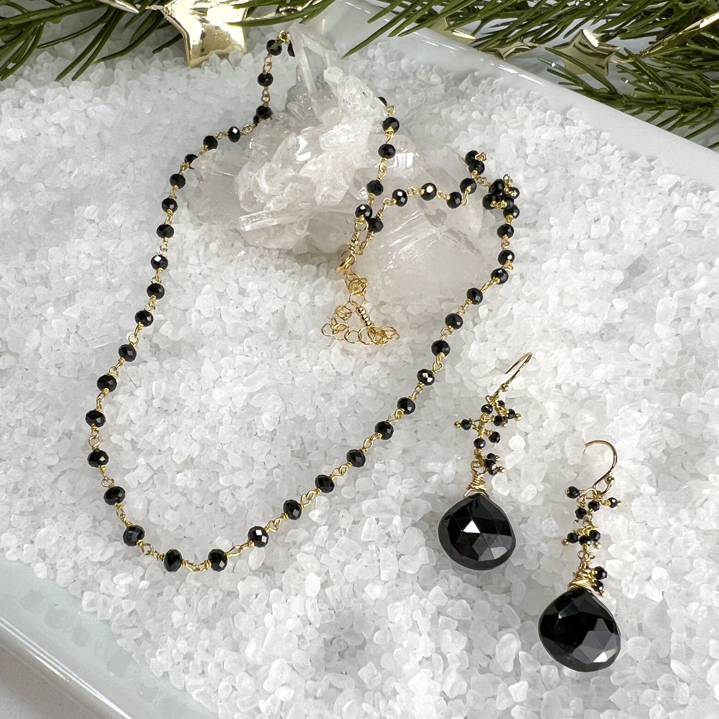 Black Spinel Rosary Chain Necklace