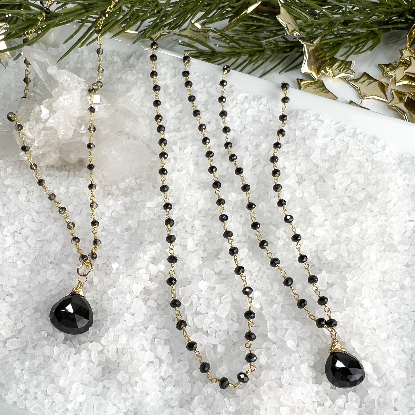 Black Spinel Rosary Chain Necklace