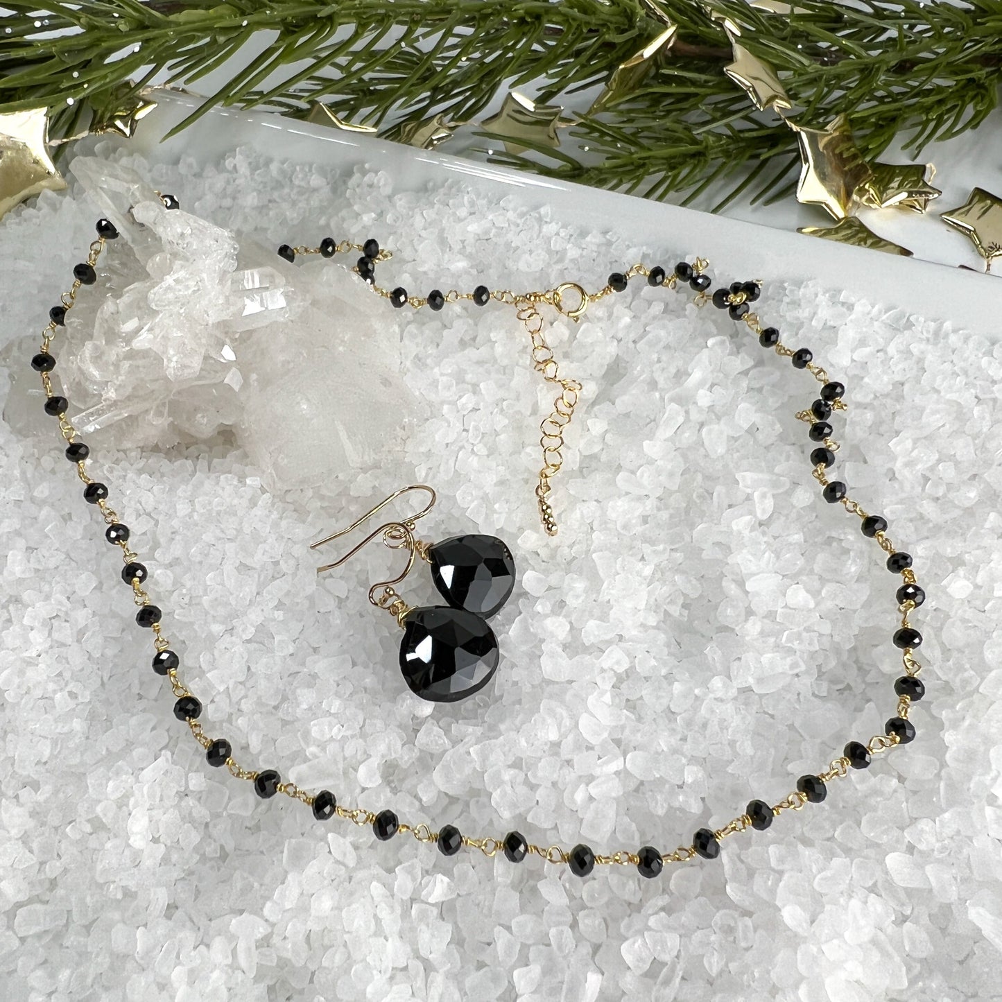 Black Spinel Rosary Chain Necklace