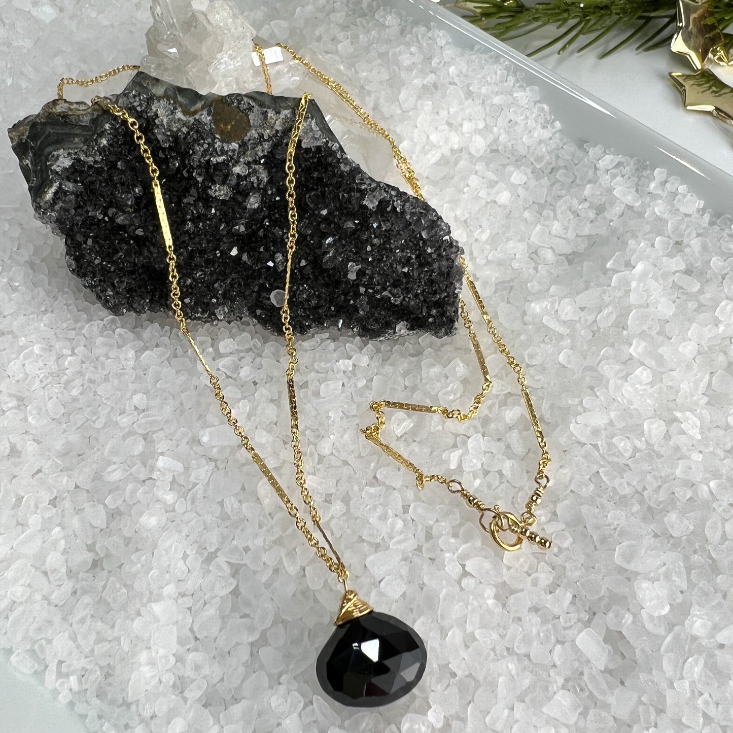 Black Spinel Long Briolette Necklace