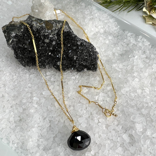 Black Spinel Long Briolette Necklace