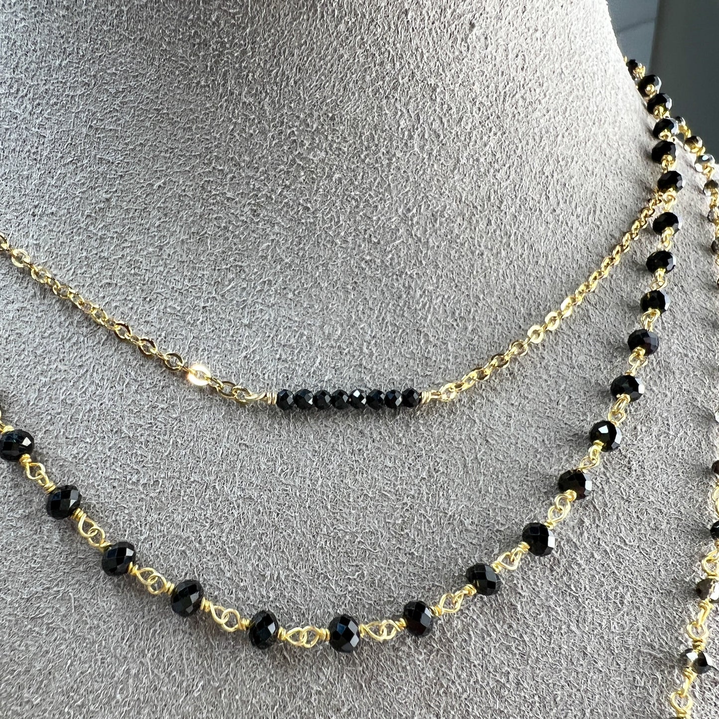 Black Spinel Rosary Chain Necklace