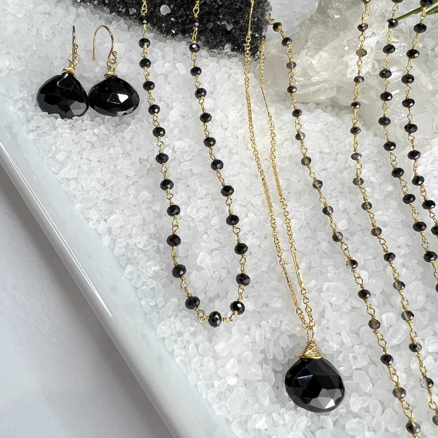 Black Spinel Long Briolette Necklace