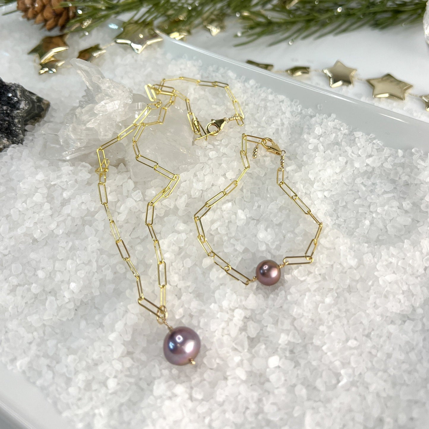 Paperclip Link & Edison Pearl Bracelet