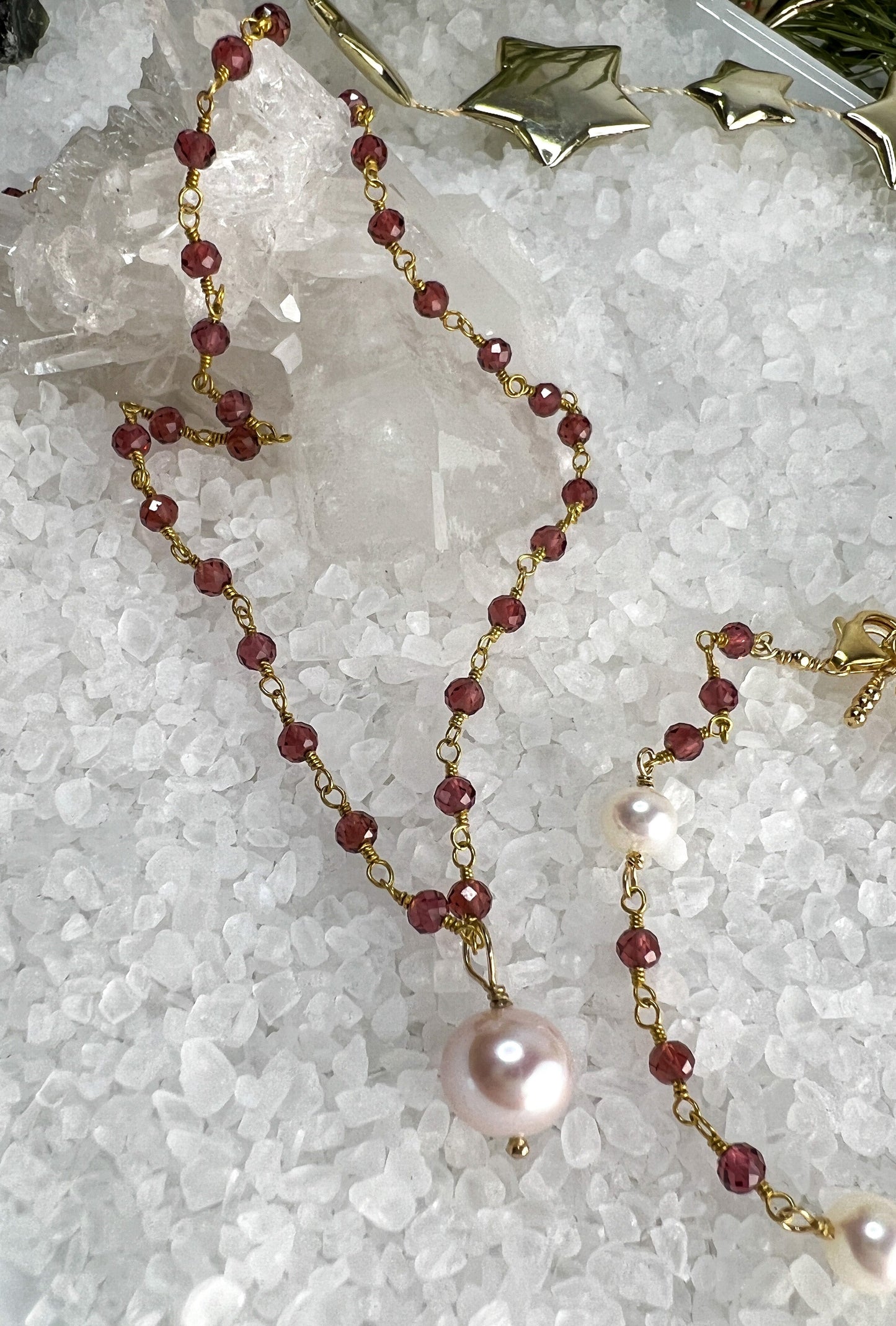 Garnet & Pearl Drop Necklace