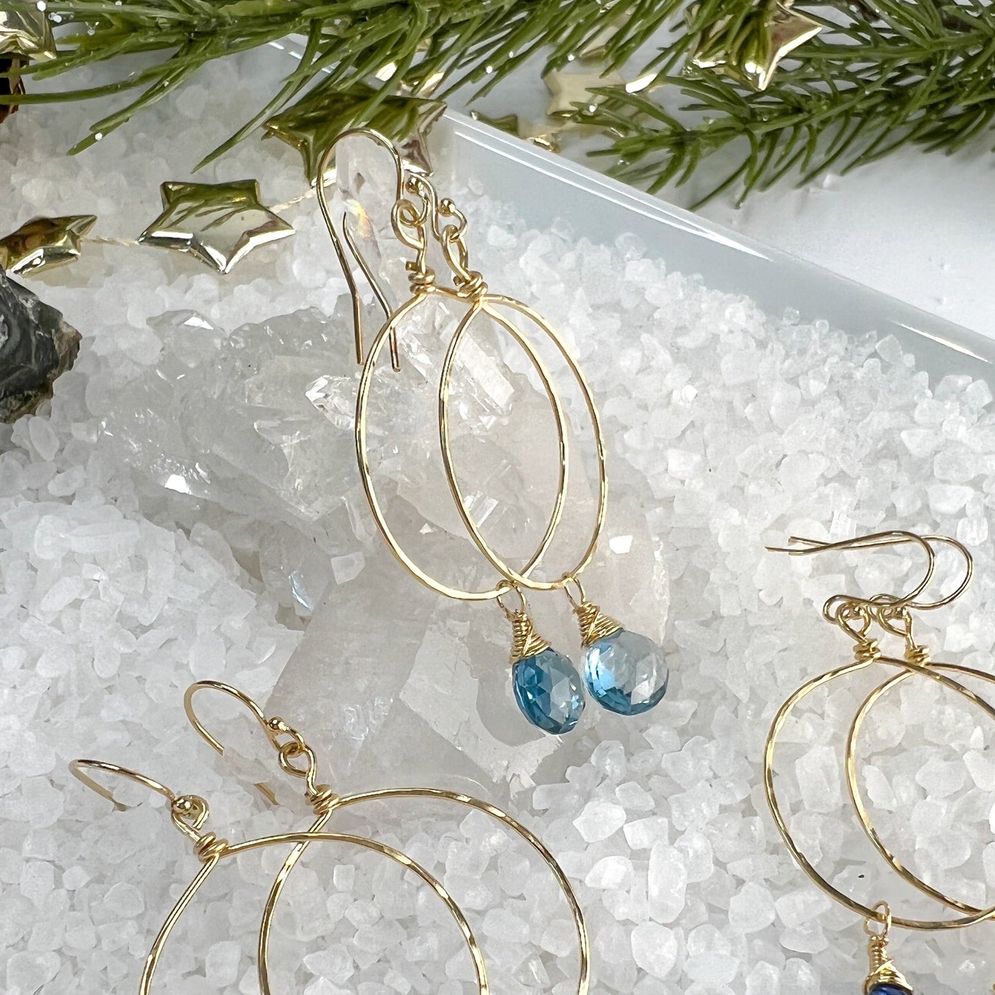 London Blue Topaz Hammered Hoop Earrings