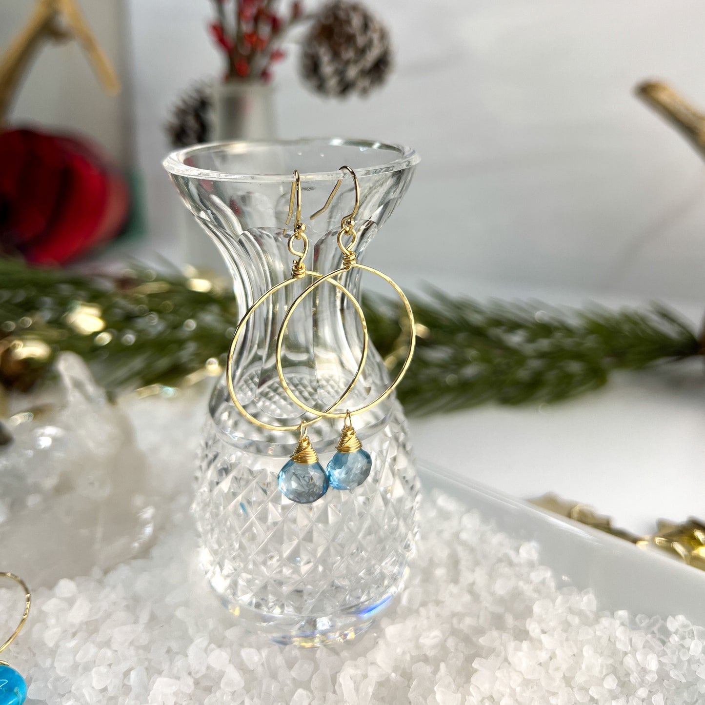 London Blue Topaz Hammered Hoop Earrings