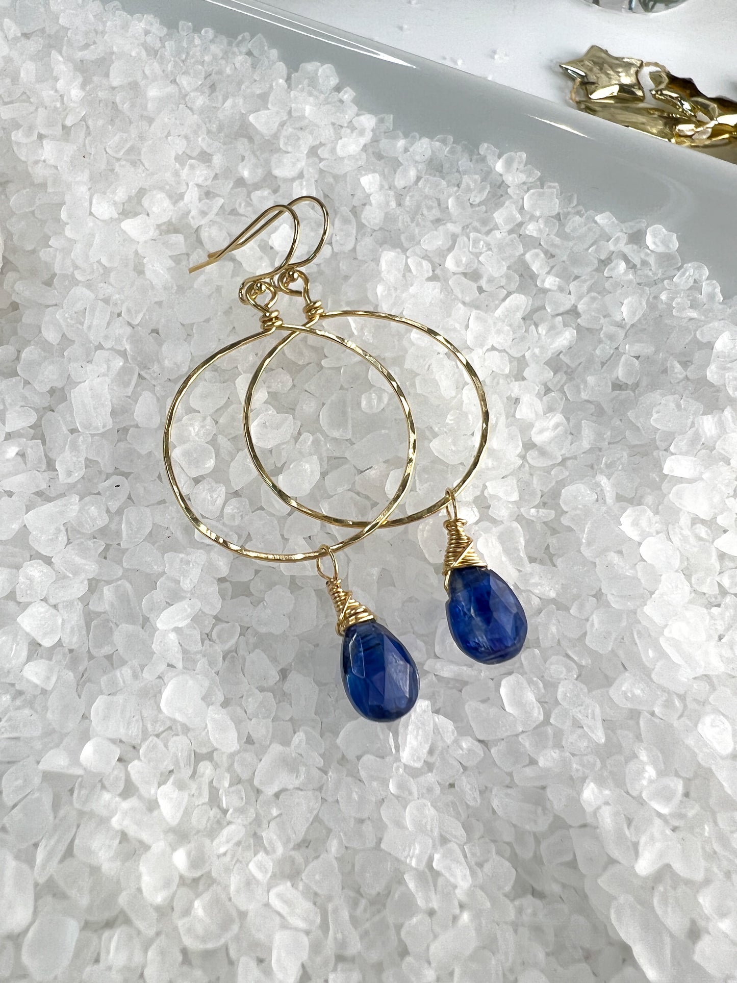 Kyanite Gold Filled Hammered Hoop Earrings