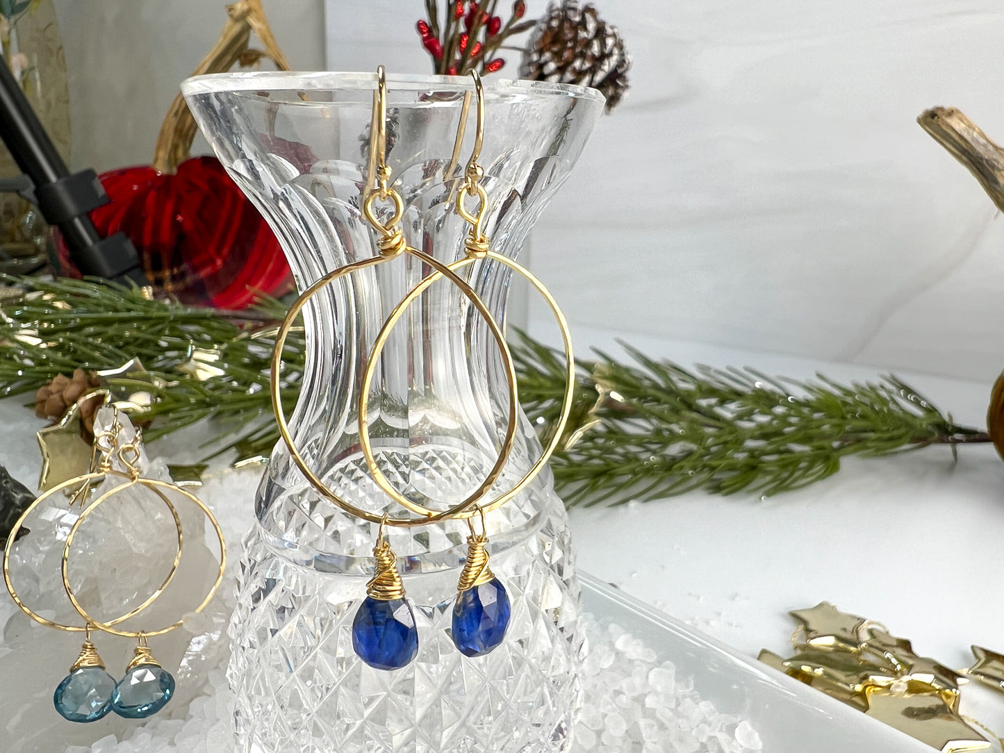 Kyanite Gold Filled Hammered Hoop Earrings