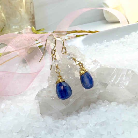 Kyanite & Herkimer Diamond Drop Earrings