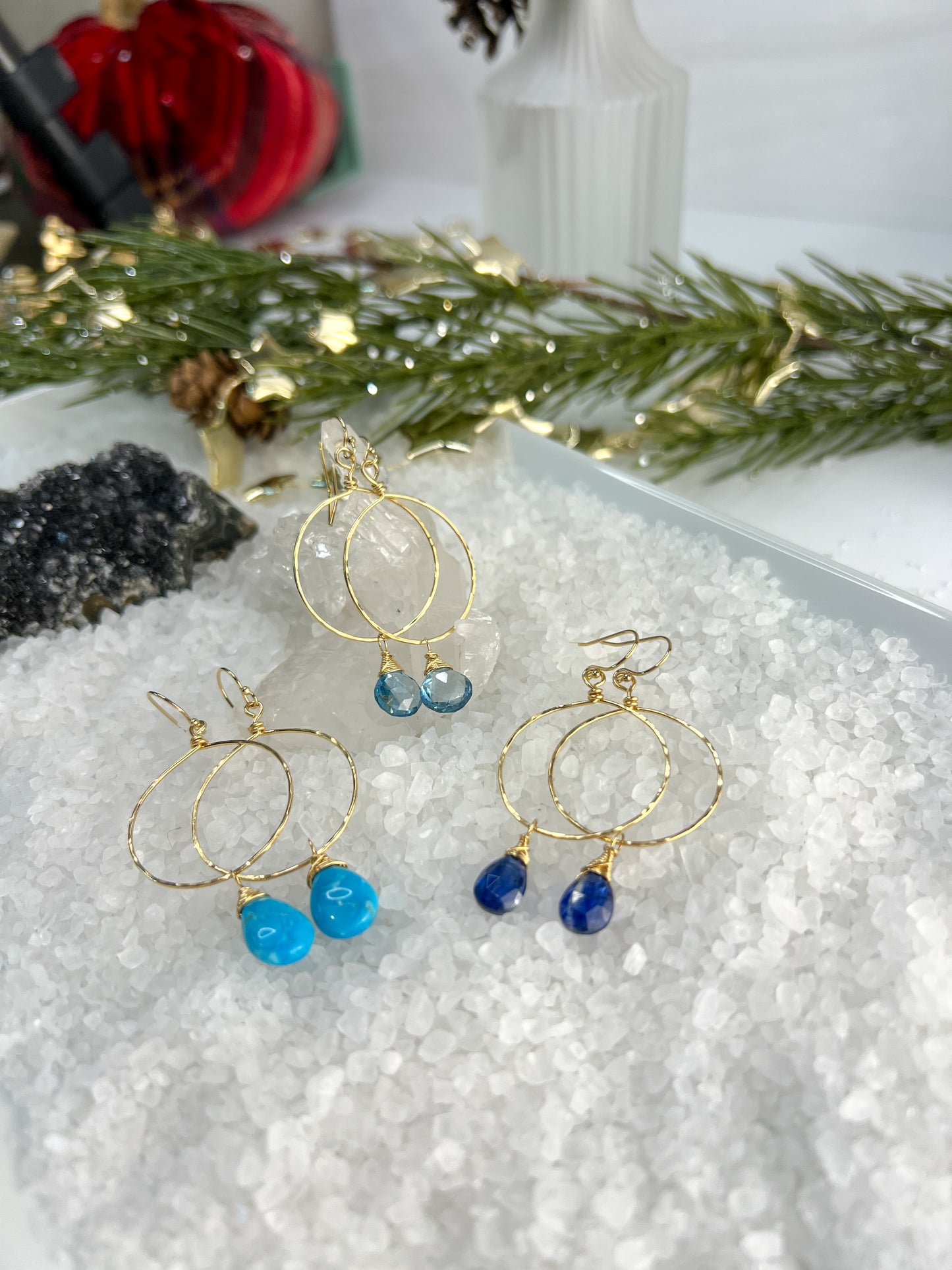 Kyanite Gold Filled Hammered Hoop Earrings