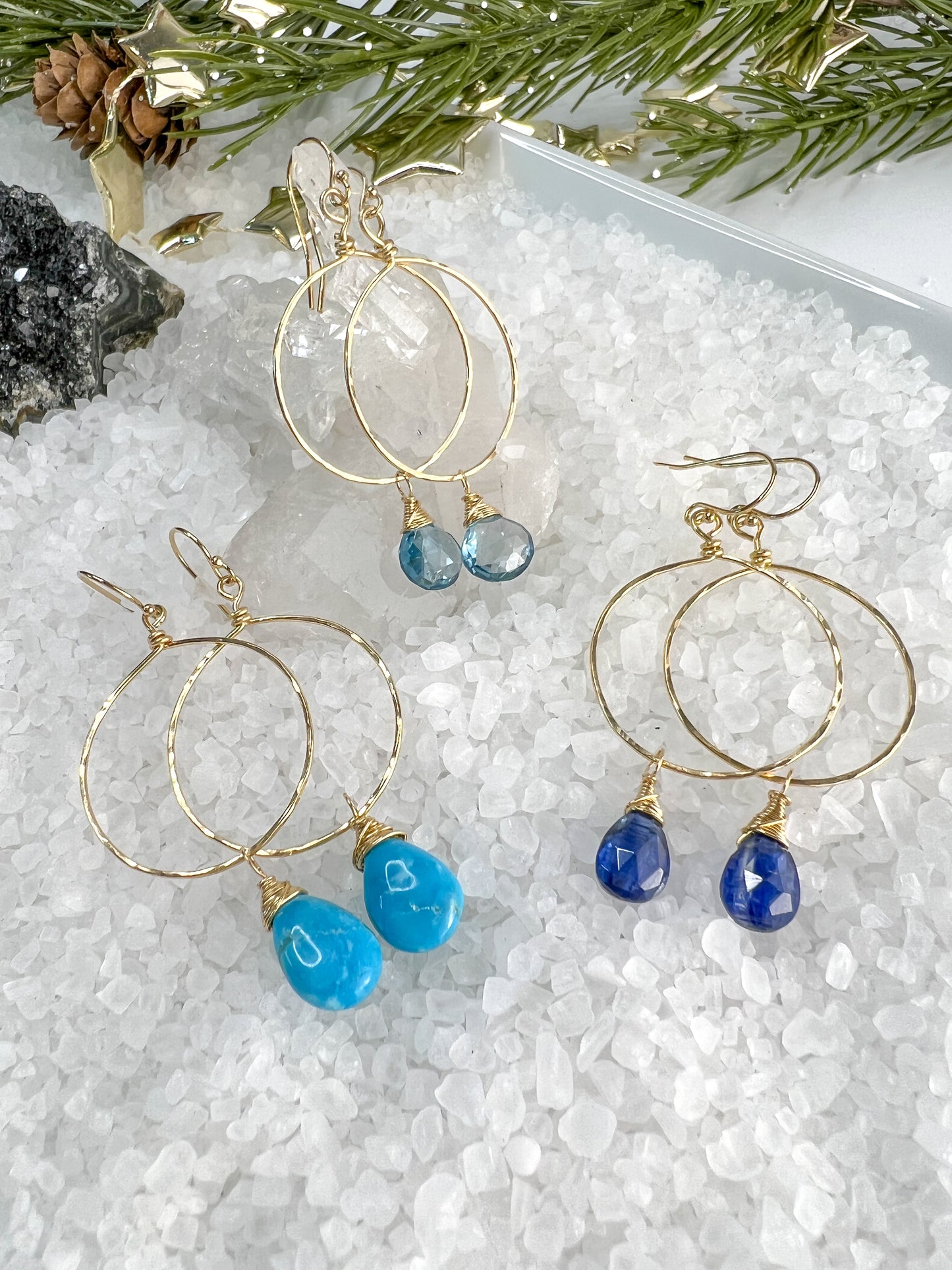 Kyanite Gold Filled Hammered Hoop Earrings