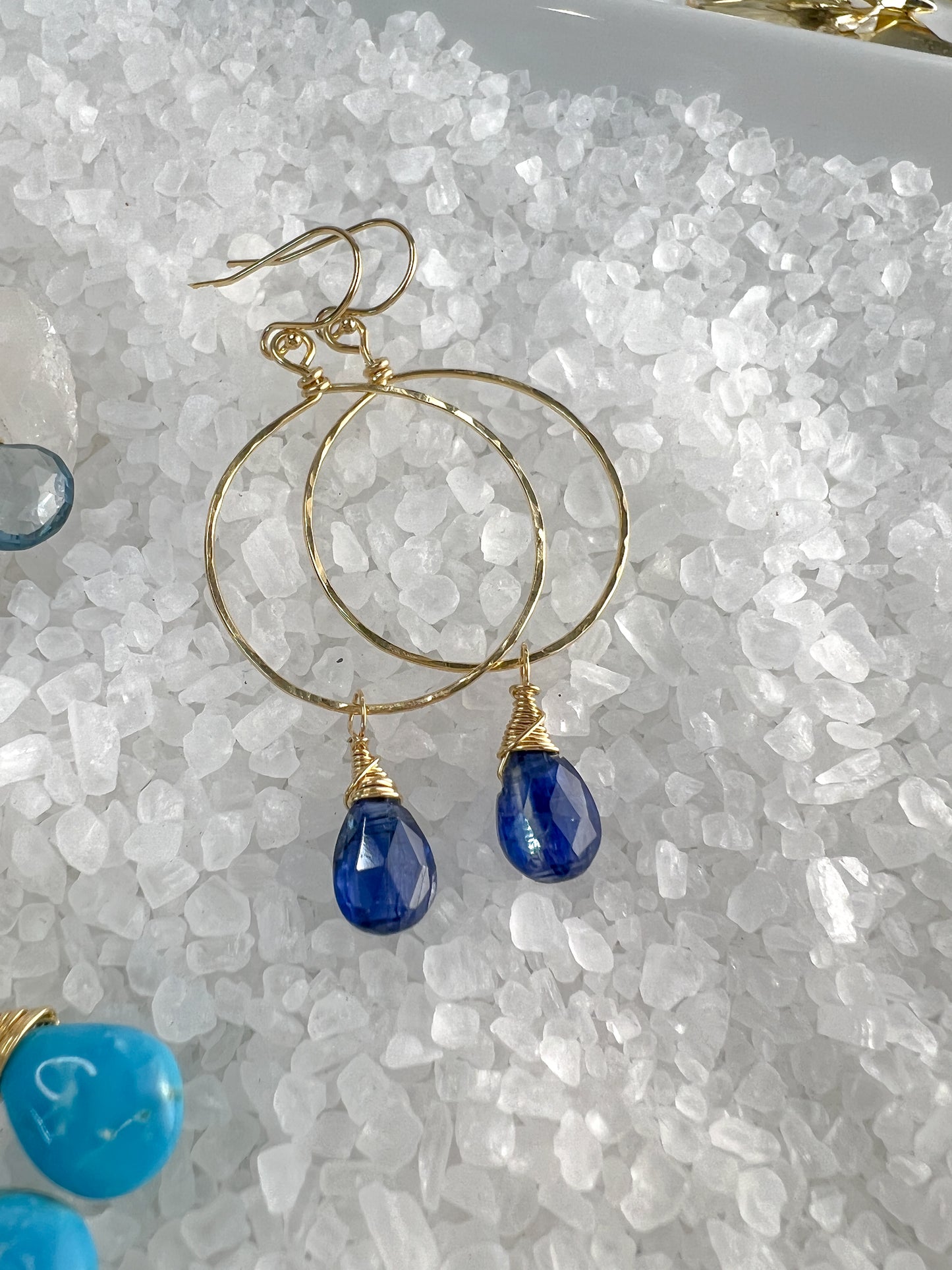 Kyanite Gold Filled Hammered Hoop Earrings