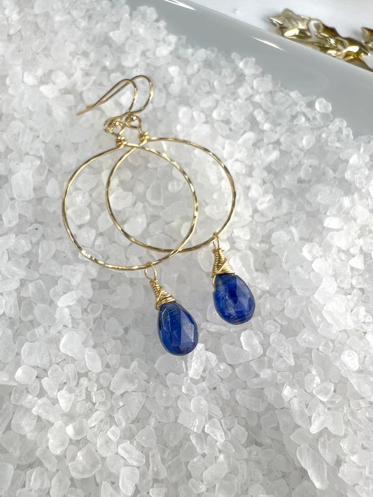 Kyanite Gold Filled Hammered Hoop Earrings