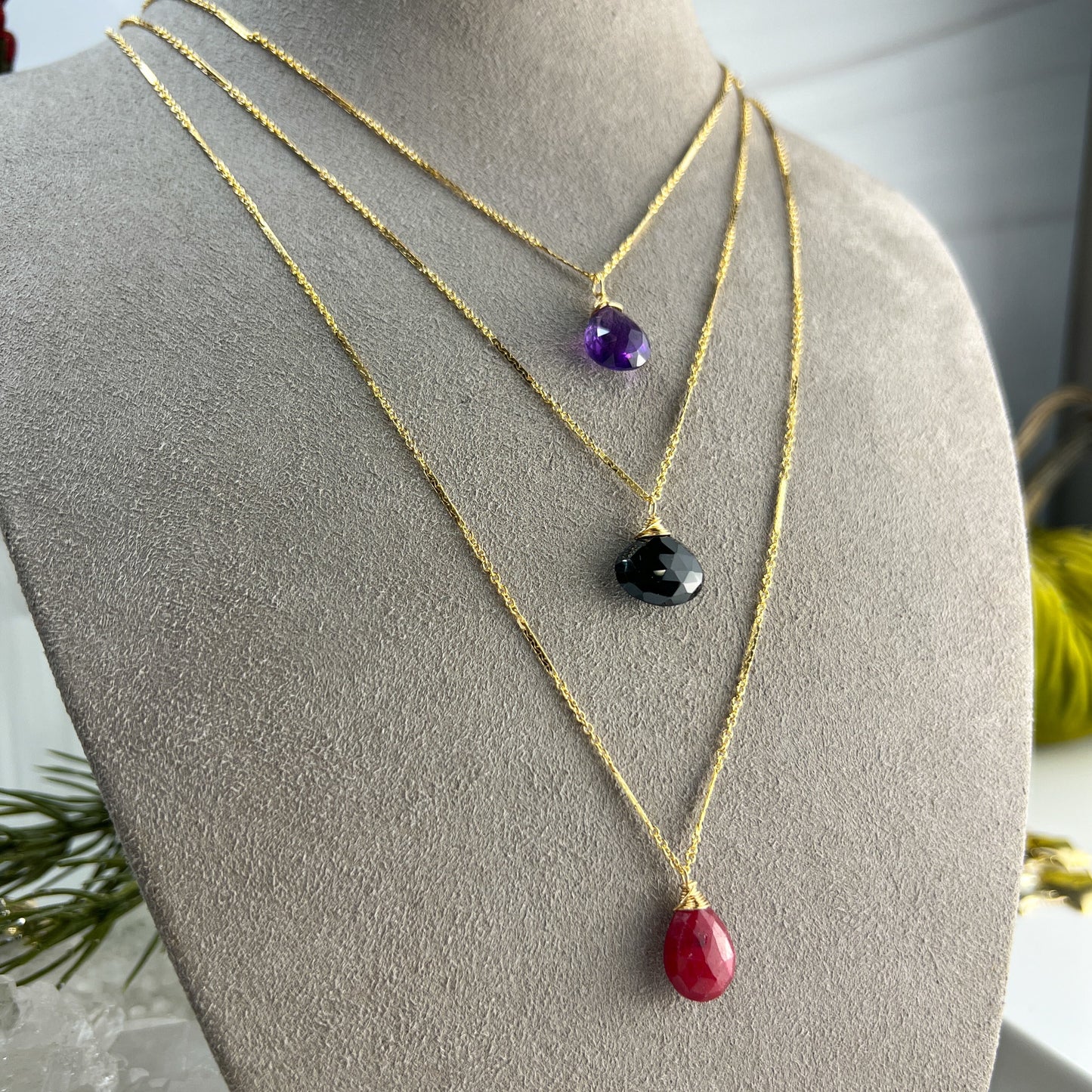 Black Spinel Long Briolette Necklace
