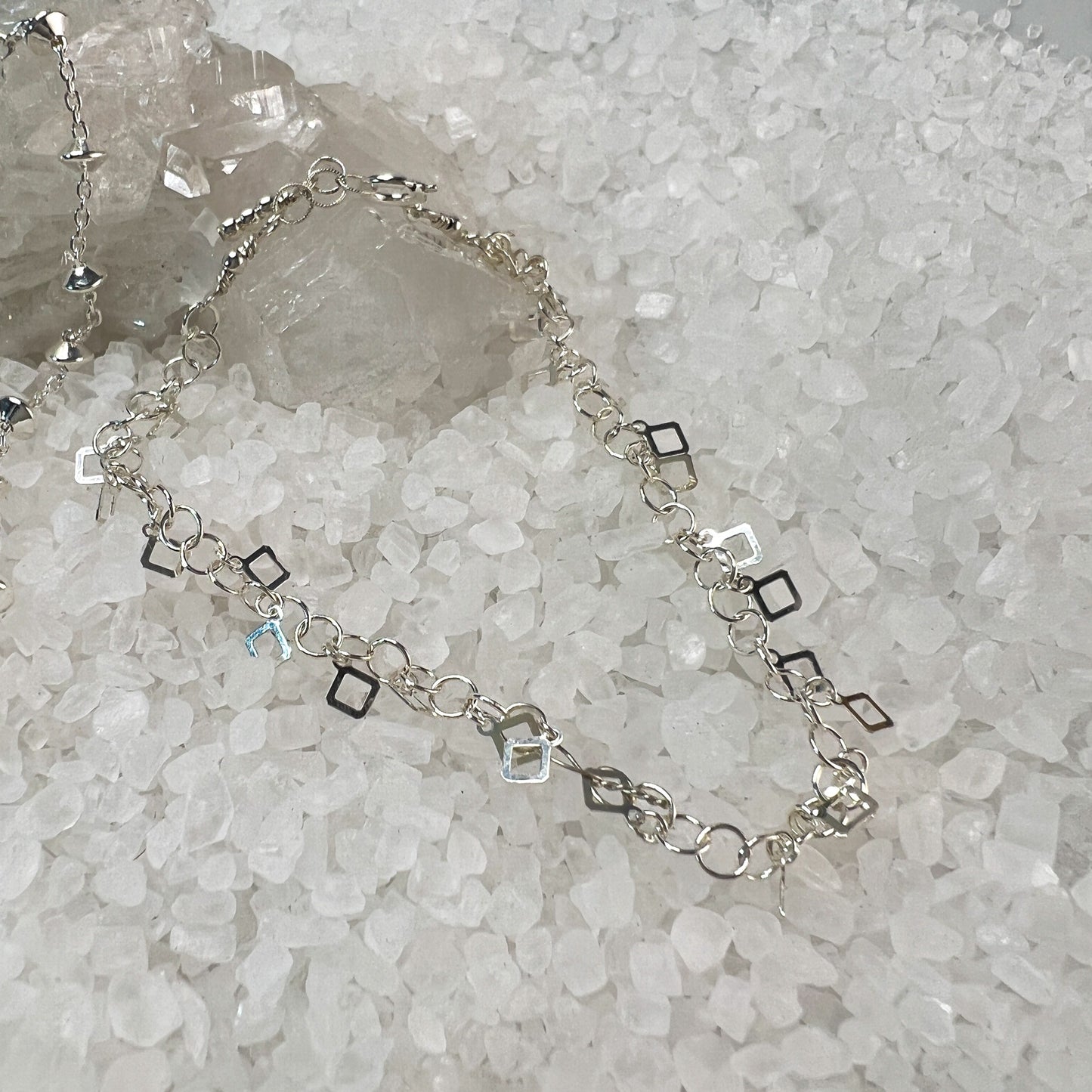 Sterling Silver Square Dangle Necklace and Bracelet