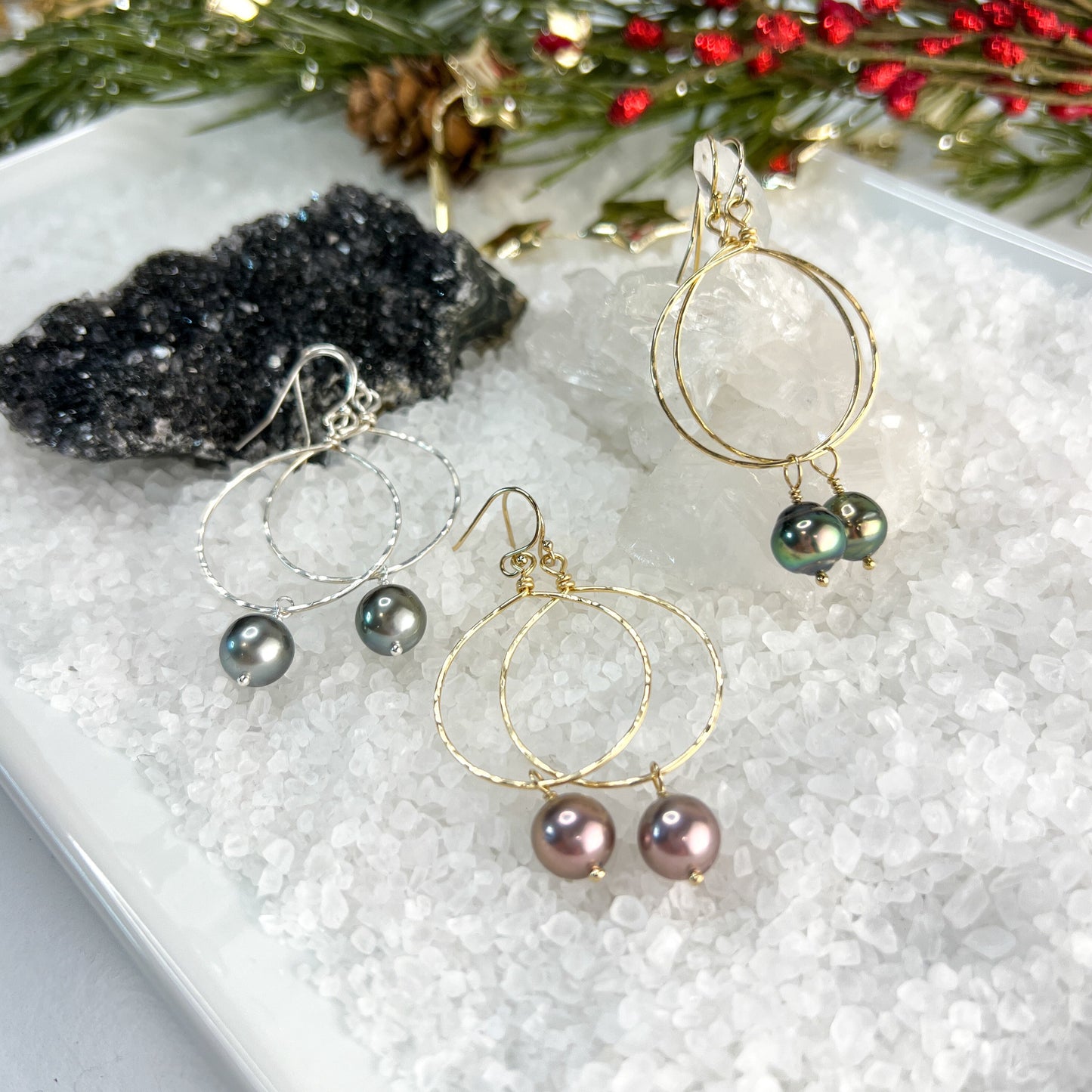Tahitian Pearl Hoop Earrings - Gold Filled
