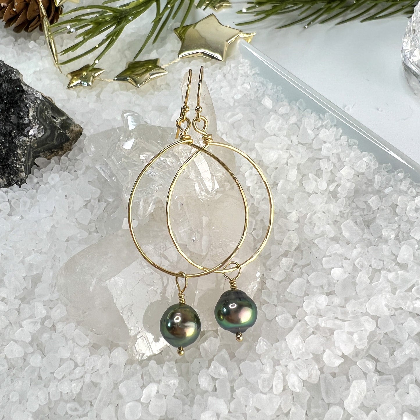 Tahitian Pearl Hoop Earrings - Gold Filled