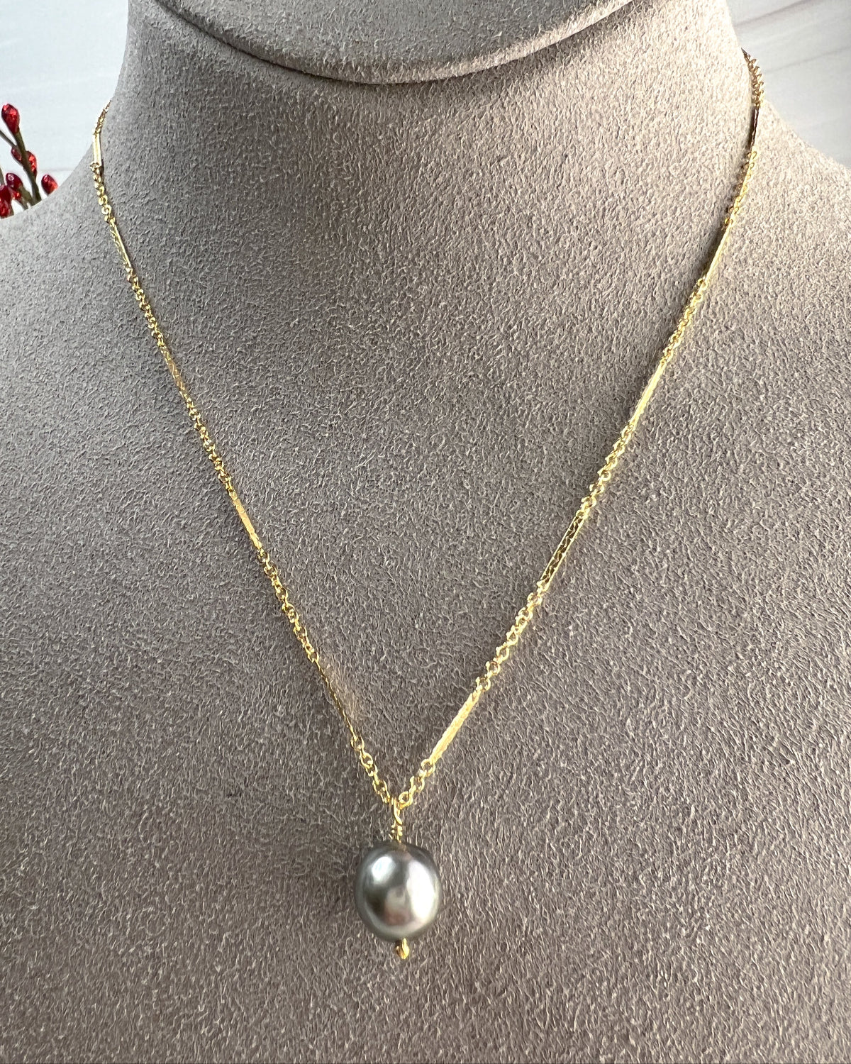 Tahitian Pearl Bar & Link Chain Necklace