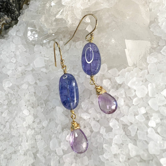 Tanzanite & Amethyst Drop Earrings