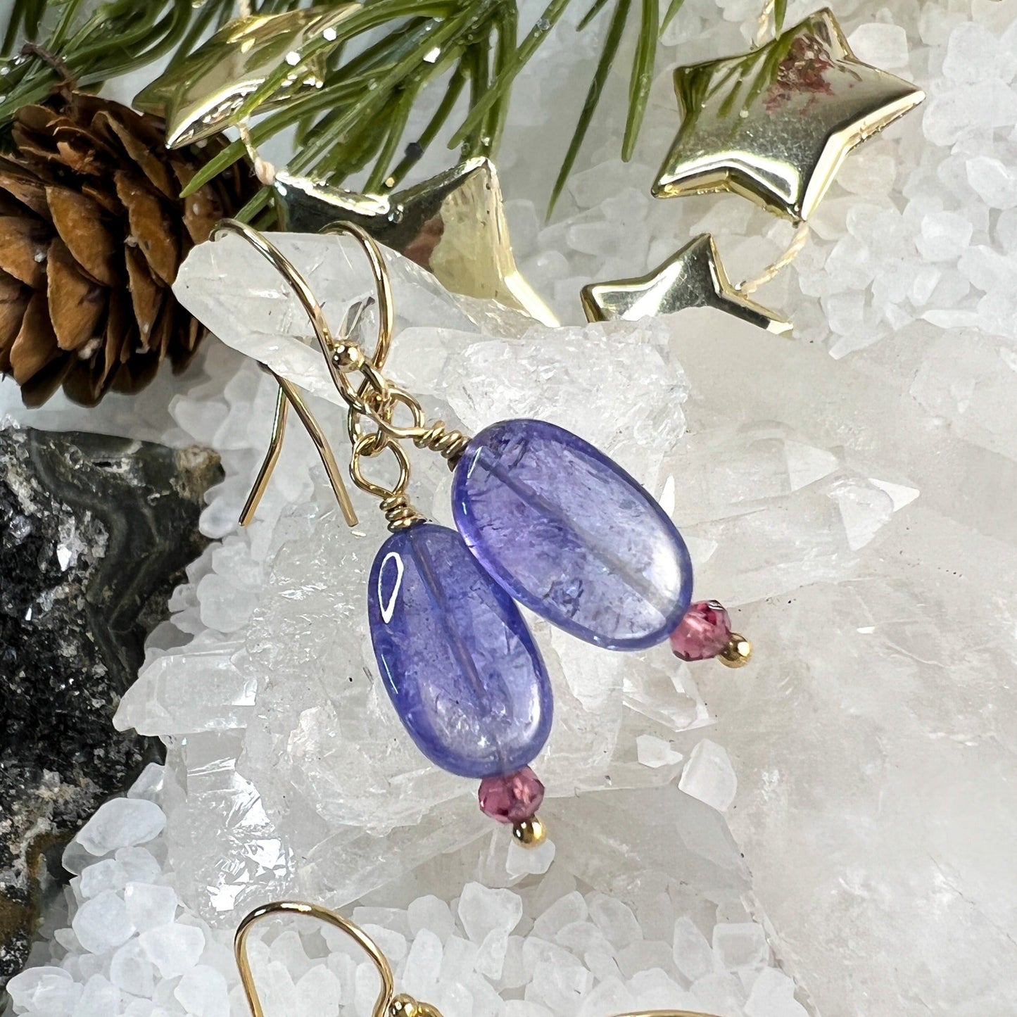 Tanzanite & Garnet Drop Earrings