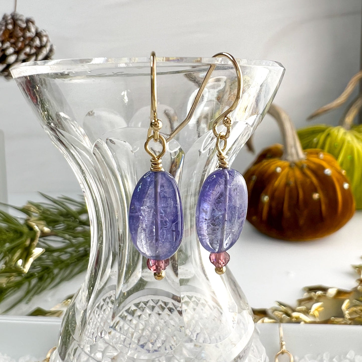 Tanzanite & Garnet Drop Earrings
