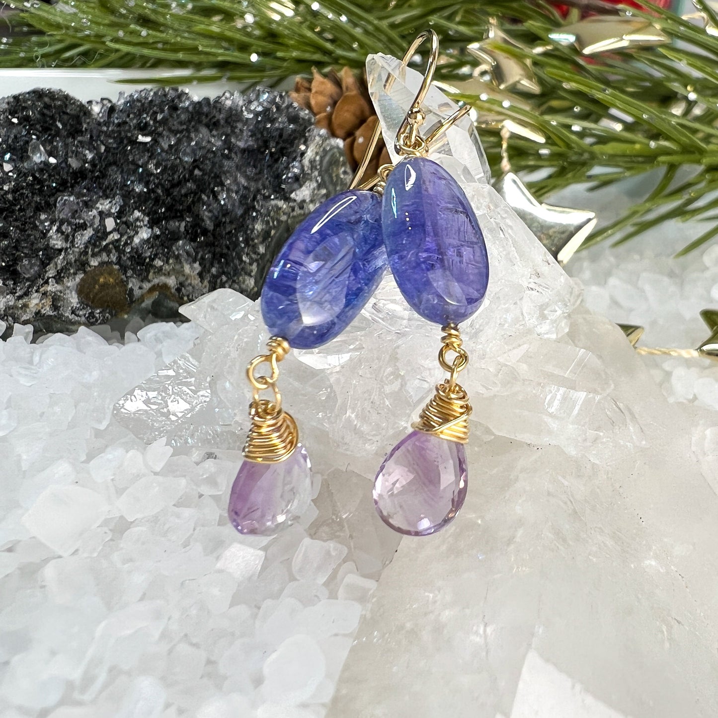 Tanzanite & Amethyst Drop Earrings