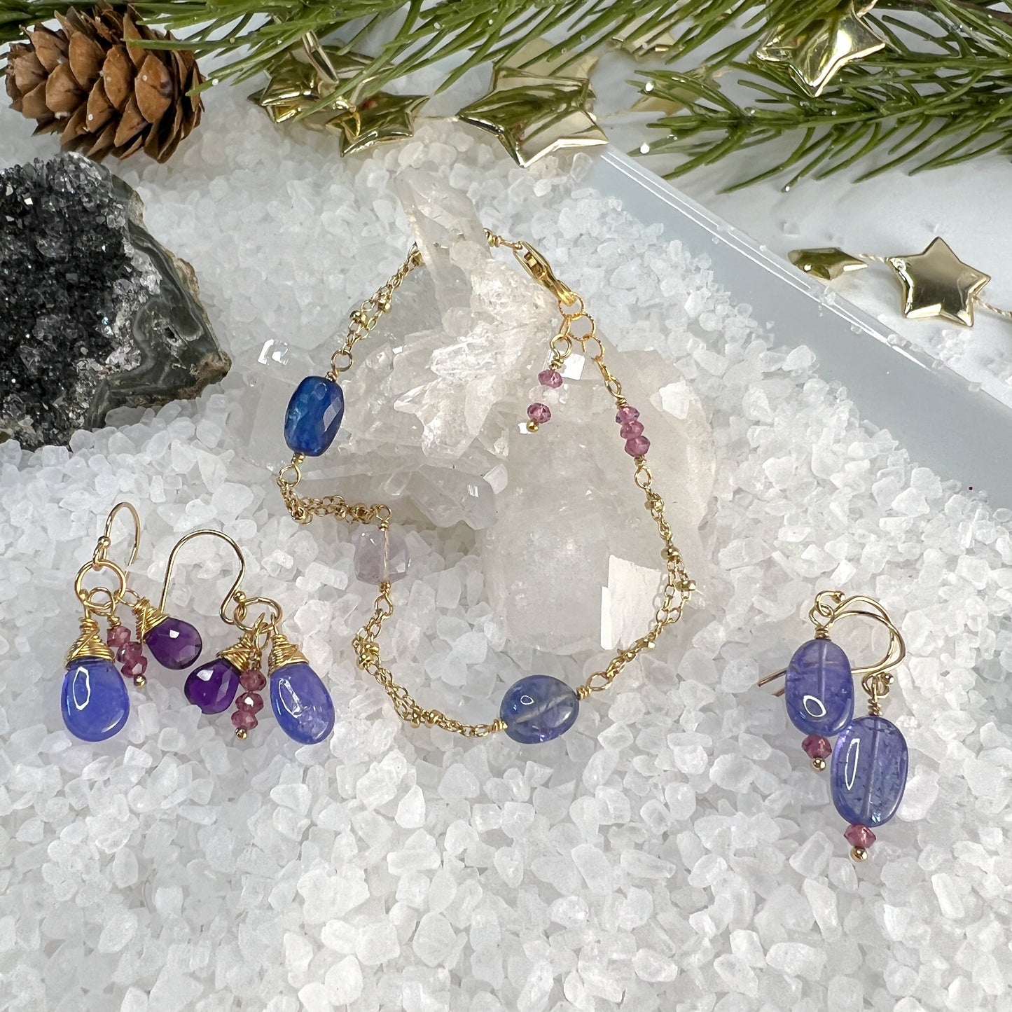 Tanzanite & Garnet Drop Earrings