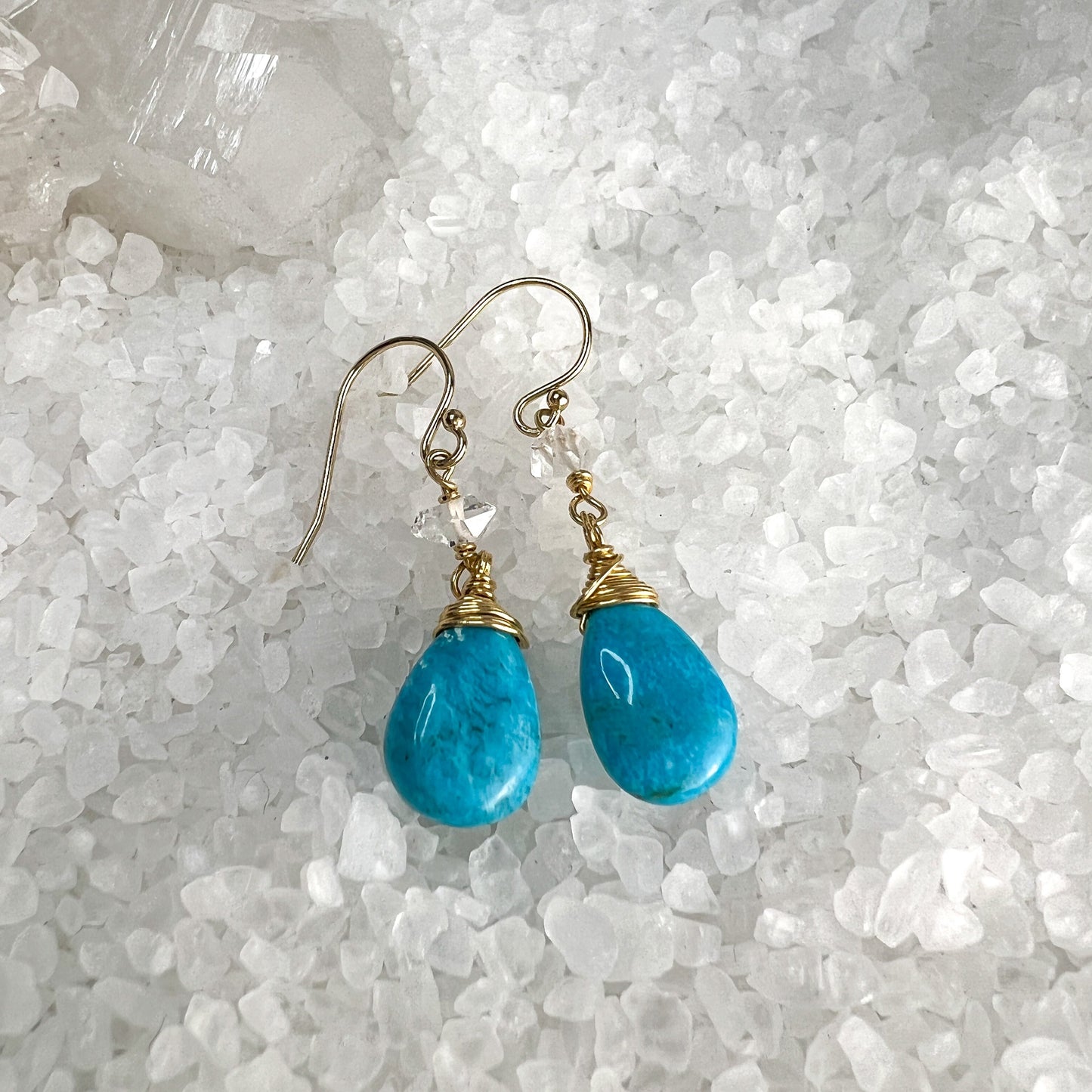 Sleeping Beauty Turquoise & Herkimer Diamond Drop Earrings