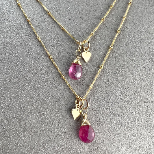 Pink Sapphire & Heart Necklace