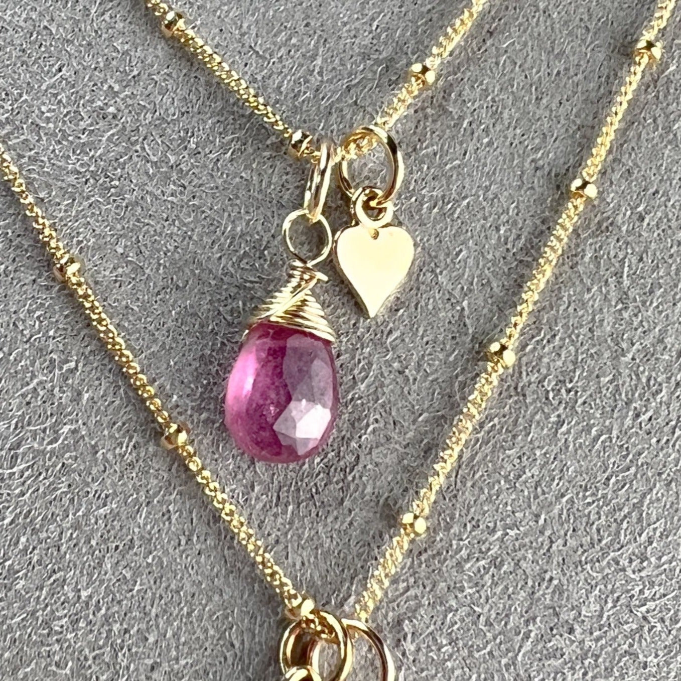 Pink Sapphire & Heart Necklace