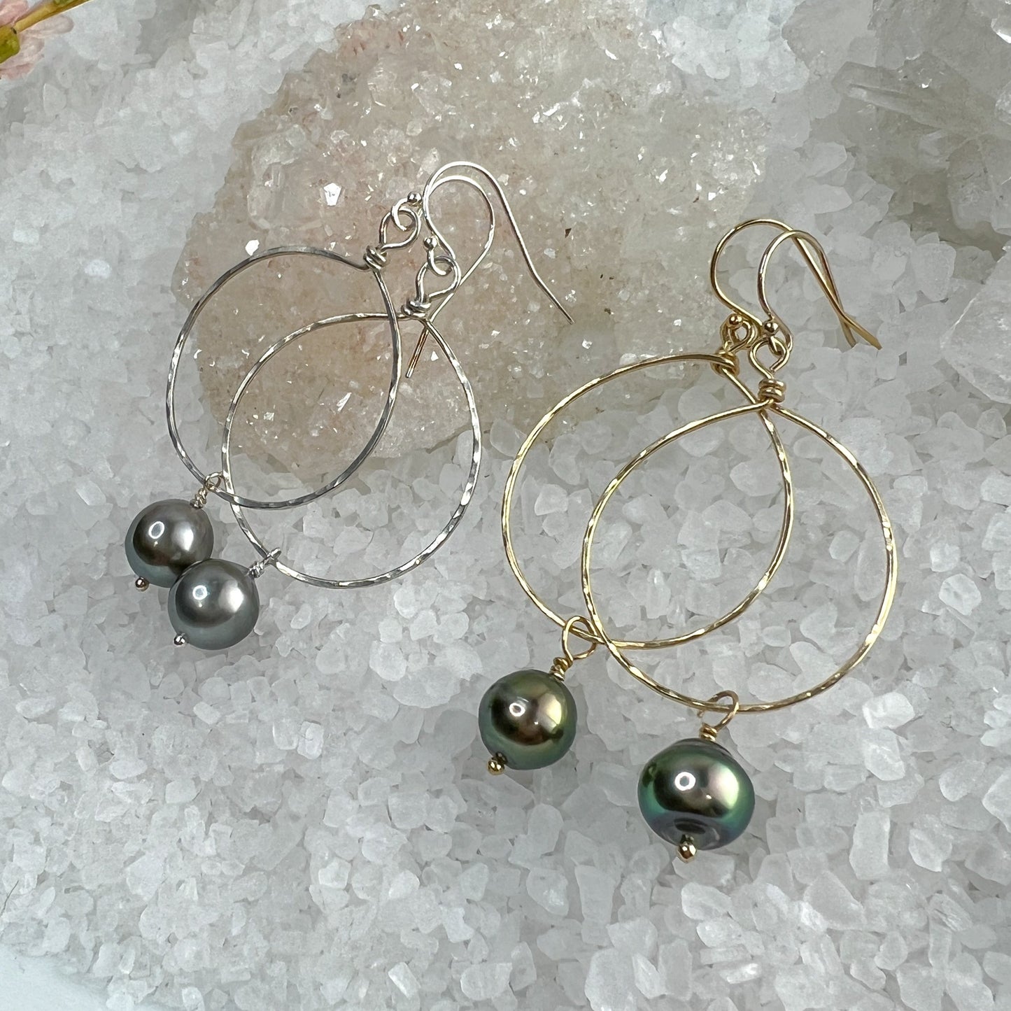 Tahitian Pearl Hoop Earrings - Gold Filled