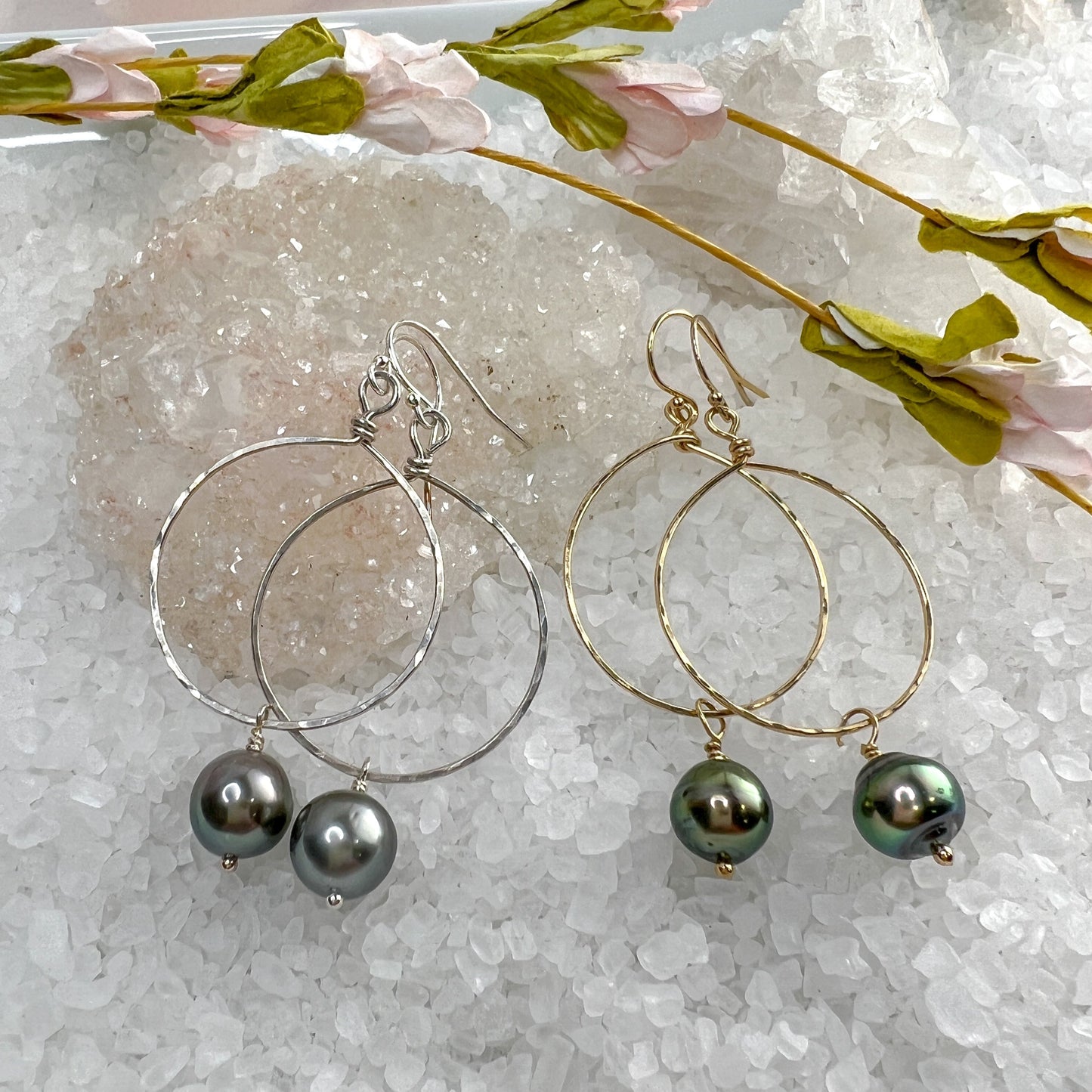 Tahitian Pearl Hoop Earrings - Gold Filled