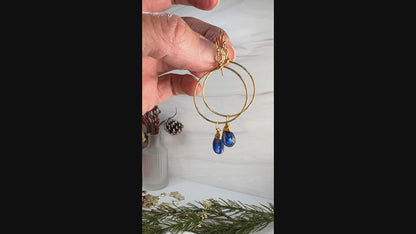 Kyanite Gold Filled Hammered Hoop Earrings