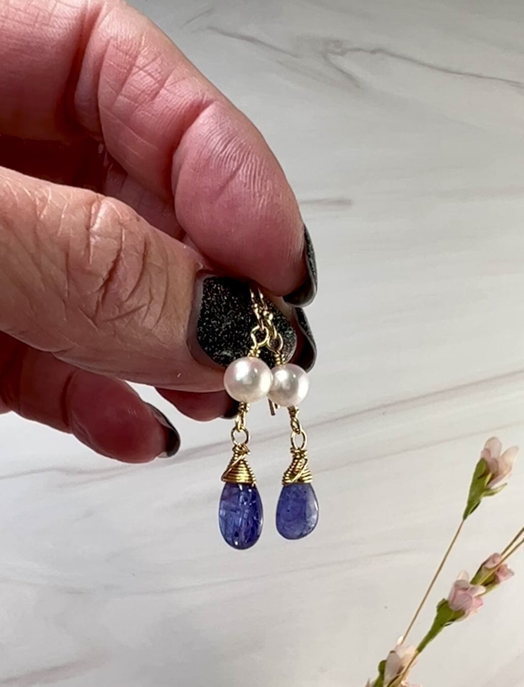 Tanzanite & Pearl Earrings