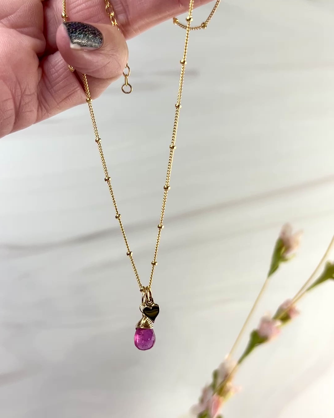 Pink Sapphire & Heart Necklace