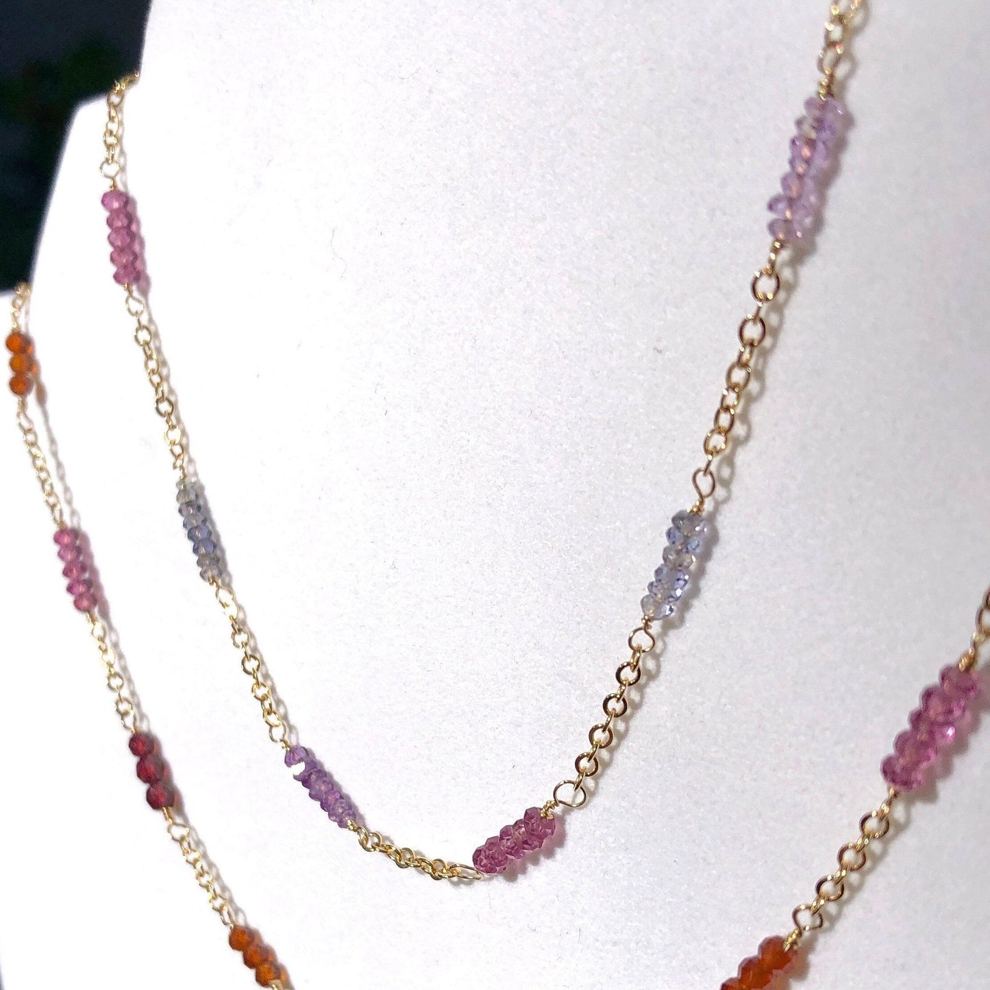 Gemstone Station Necklace, Iolite Necklace, Amethyst Necklace, Rhodolite Garnet Necklace