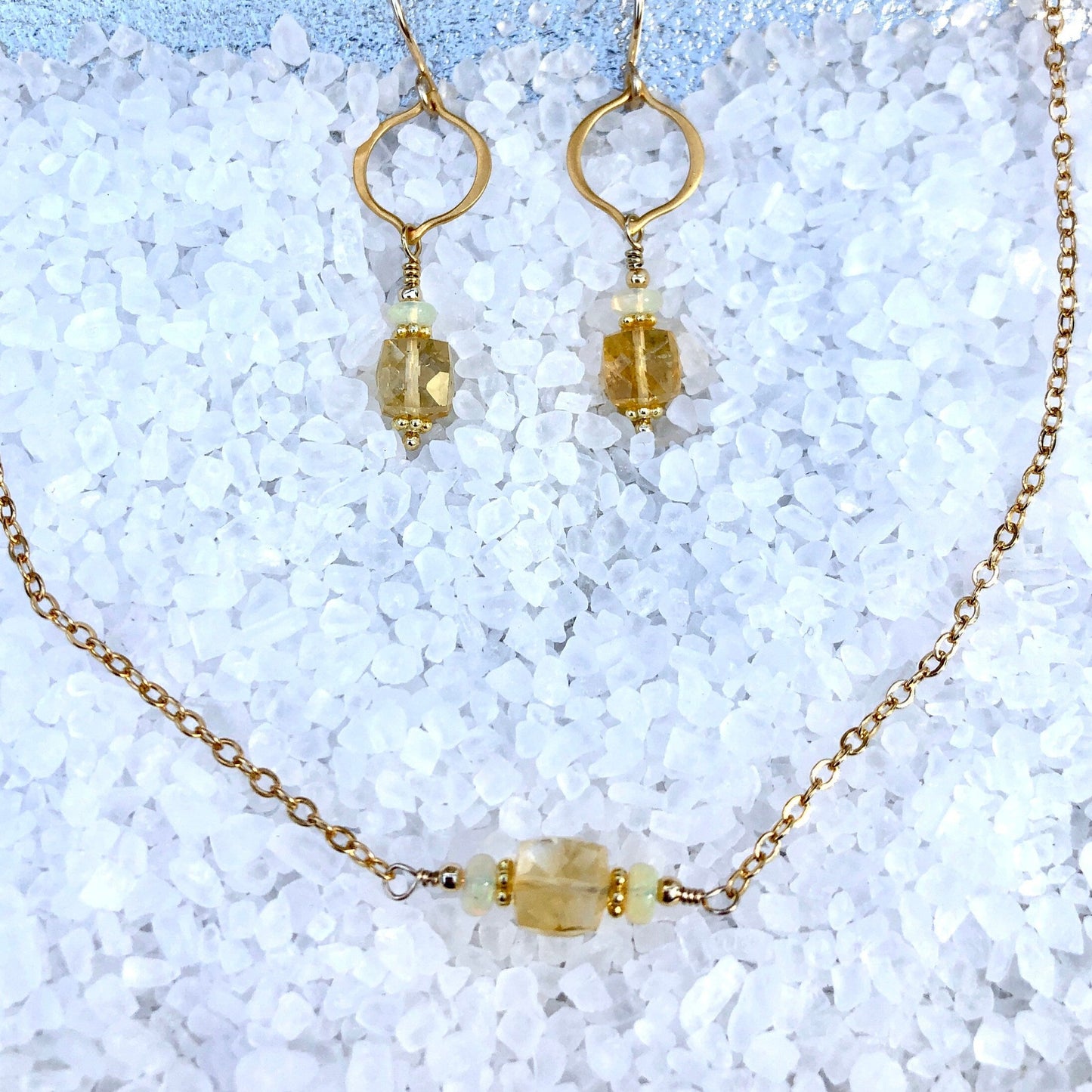 Citrine & Opal Bar Necklace