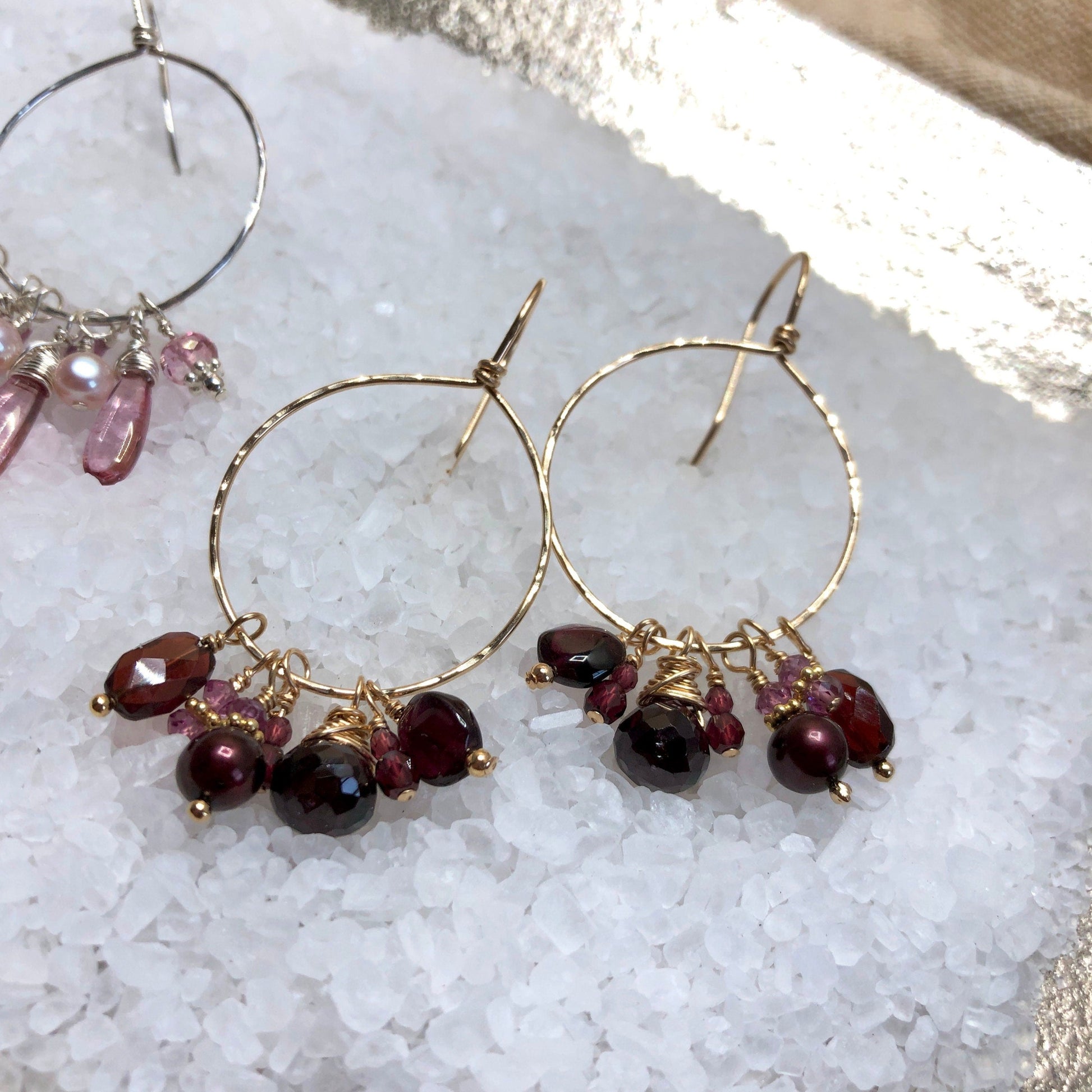 Garnet Dangle Hoop Earrings
