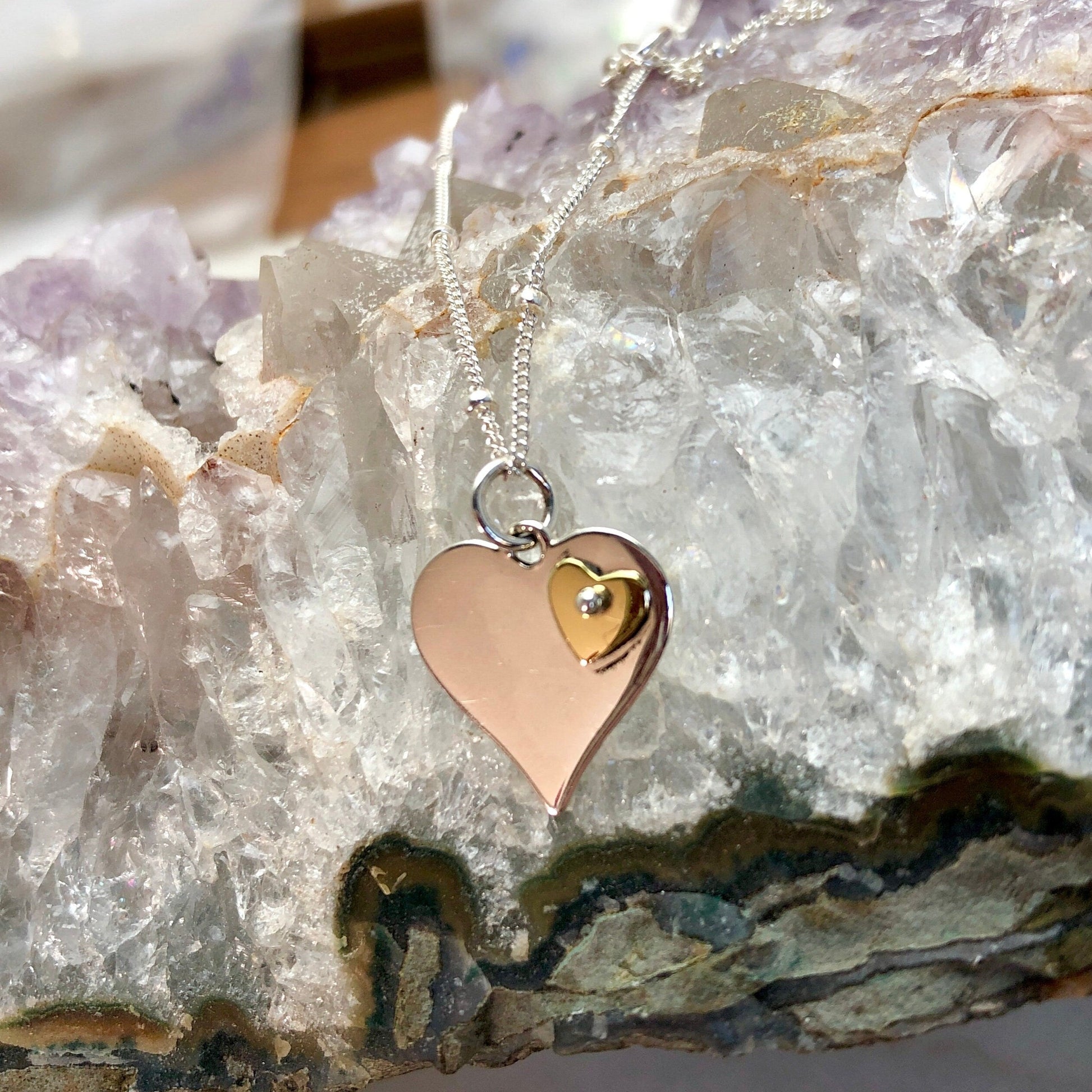 Sterling Heart with Bronze Heart Necklace