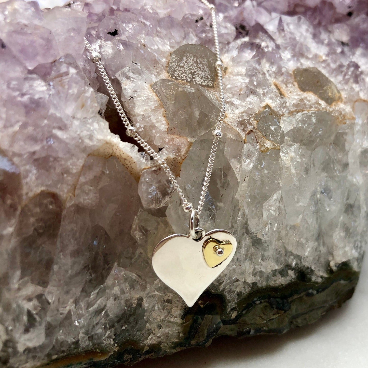 Sterling Heart with Bronze Heart Necklace 